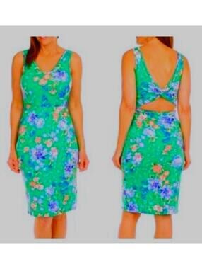 BCBG Paris Green Floral Jersey Sleeveless Midi Dress with Open Back XXL